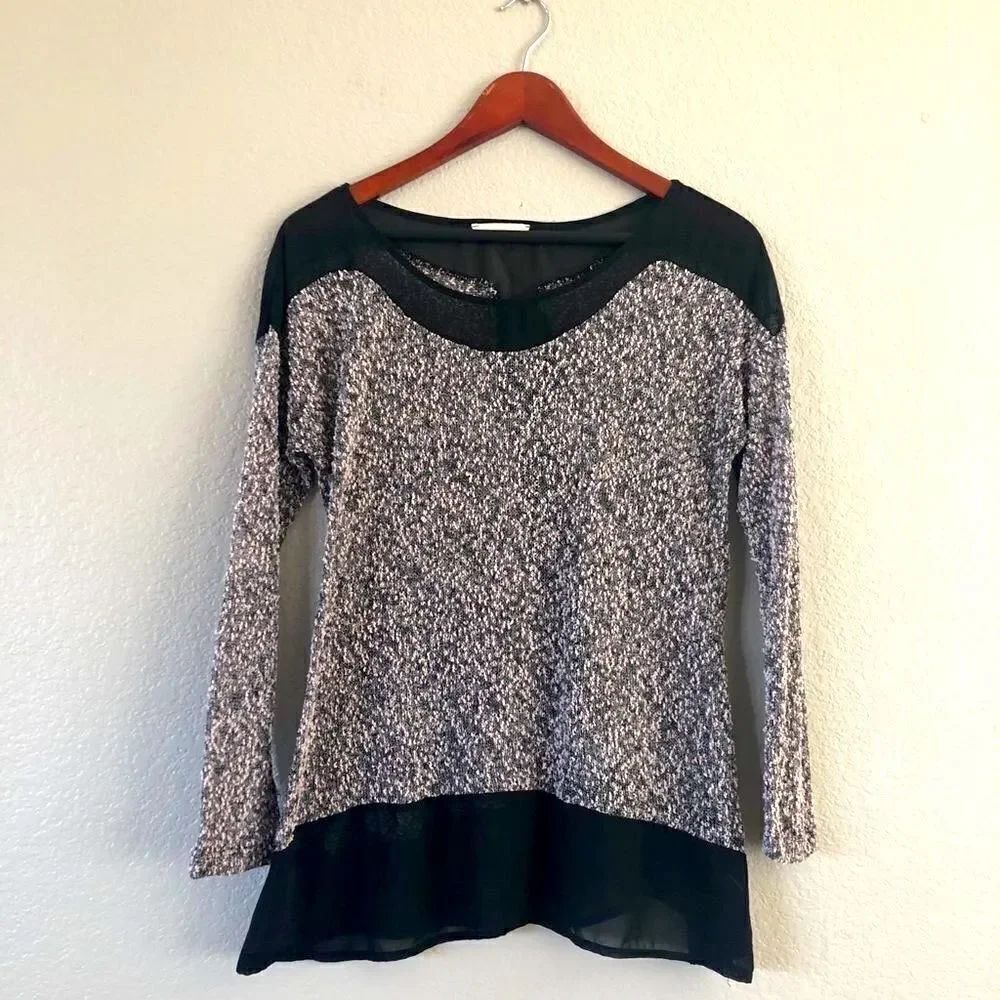 Lush Sheer Black Pink Textured Flowy Top M